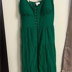 Lulumari Green Hook-Front Midi Dress